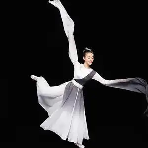 水袖舞蹈服装中国风甩袖惊鸿舞演出服古风女现代飘逸古典舞采薇舞