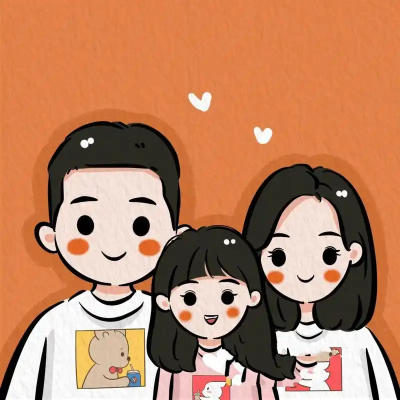 原创简笔画手绘全家福头像,幸福的一家三口 幸福满满萌萌哒一家人98