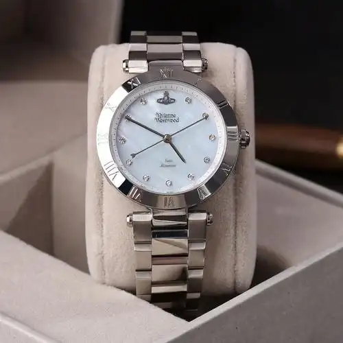 薇薇安西太后蓝贝母轻奢小众石英女表纯银色表带时尚女款手表