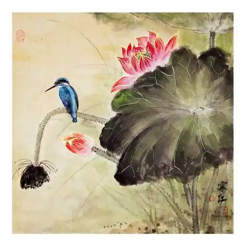 界画寒江---写意作品《荷花蜻蜓》