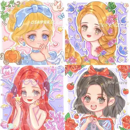 迪士尼公主#闺蜜头像#手绘头像#头像约稿#q版#q版头像#灰姑娘#乐佩