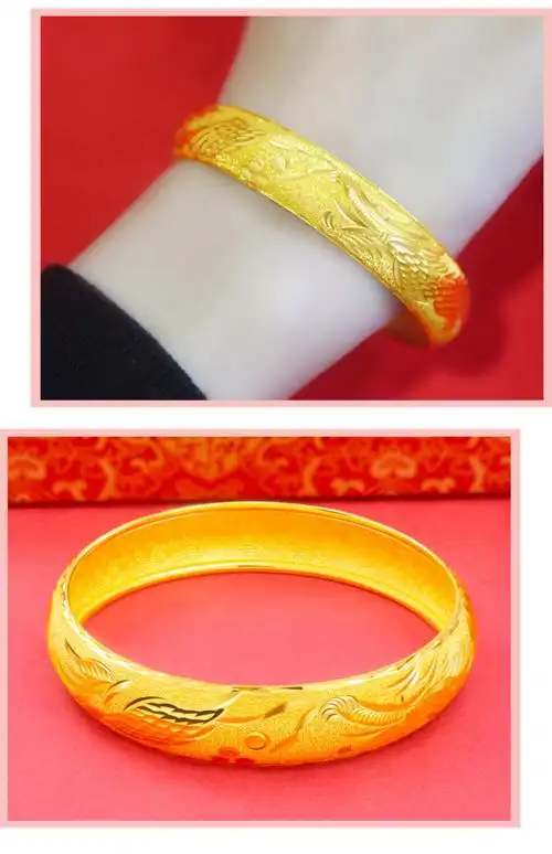 双旦礼遇寻珍爱黄金龙凤手镯女婚嫁系列足金9999宽面显大金镯子结婚