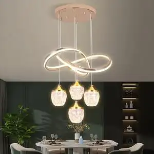 餐厅吊灯四头现代简约家用水晶led饭厅吊灯新款网红楼梯吊灯