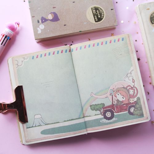 日记本简约文艺复古小清新韩国款创意彩页插画少女心学生用手绘大学生