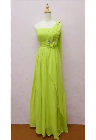 婚纱礼服 lf00107 浅绿色单肩礼服 light green single shoulder gown