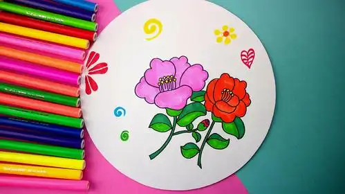 1牡丹花简笔画:画出花蕊,外面层层裹上波浪形的花瓣,涂上颜色就完成了