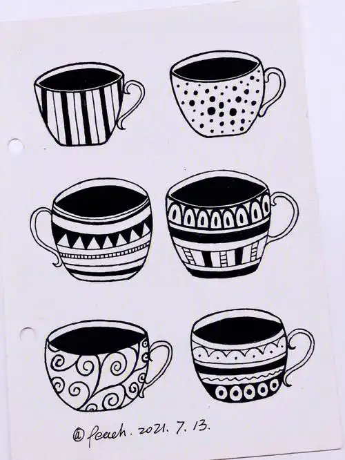 风|儿童插画|黑白画|装饰画|可爱|贴纸|涂鸦|线描|插画|控笔|杯子