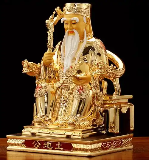 行天宫鎏金纯铜土地公神像供奉家用土地婆婆土地爷公公福德正神摆件