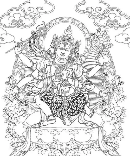 唐卡叶衣母线勾图黑白图图片