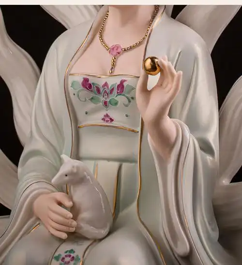 狐仙娘娘 陶瓷九尾狐仙娘娘男女神像摆件招桃花姻缘灵仙道教居家供奉