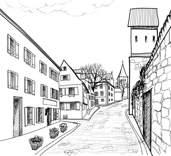 在古老的欧洲城市中的行人专用街道插画-正版商用图片06czi1-摄图新