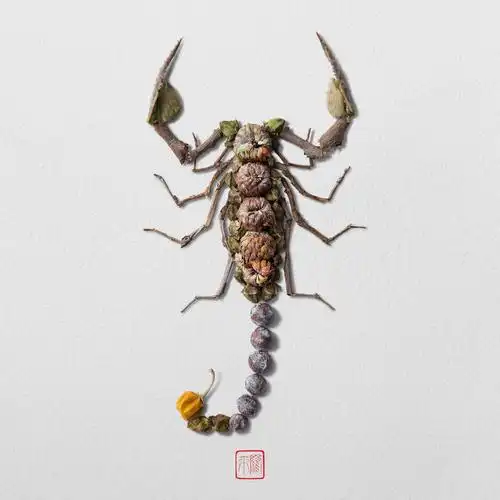 艺术家 raku inoue 用树枝,种子和花瓣创作了昆虫形状的图案