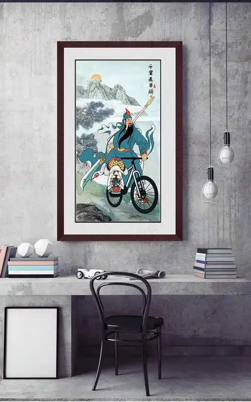 客厅关二爷千里走单骑挂画搞笑骑自行车卷轴画装饰画lc 神鸟凤凰图 30
