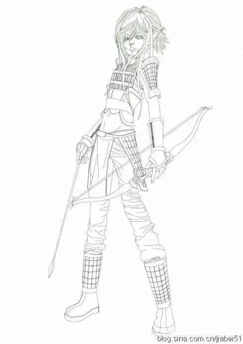需要几张动漫弓箭手的素描图 最好男的