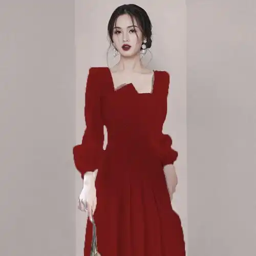 敬酒服新娘平时可穿春季结婚礼服f订v婚宴回门便装酒红色连衣裙女