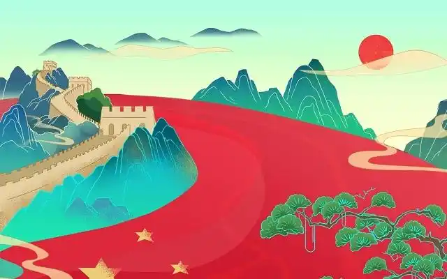 黄红色八一建军节原创插画素材海报背景卡通清新家长会说课绿色小清新