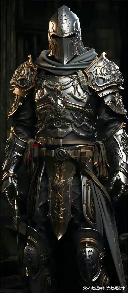 在深邃的隧道中,一位骑士身披金色与黑色的铠甲,闪耀着微弱的光辉.