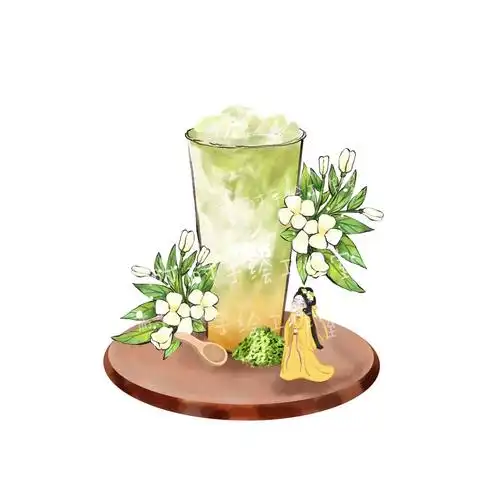 奶茶手绘抹茶奶绿手绘饮品中国风奶茶海报