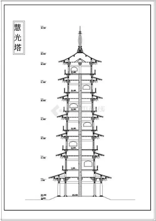 砖混结构古塔建筑施工cad设计图纸