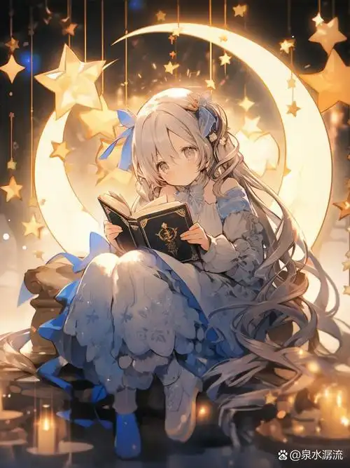 坐在月亮上的少女丨ai绘画丨精美壁纸