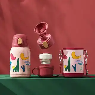 jore babu 小袋鼠巴布 儿童保温杯带吸管儿童水杯316不锈钢双盖两用