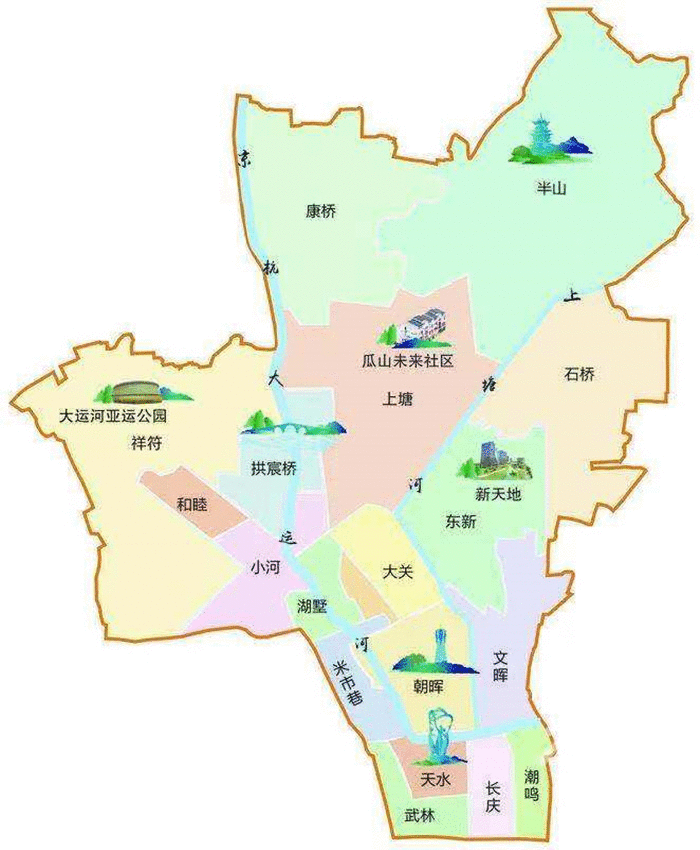 新拱墅区地图犹如一只振翅欲飞的蝴蝶.