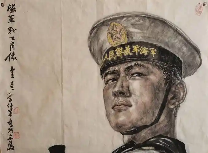 画家李伟军水墨人物肖像——军人画像系列