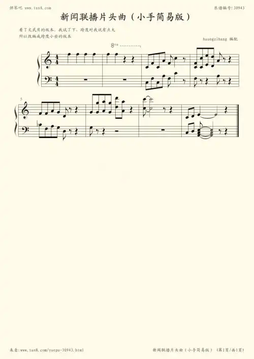 钢琴谱:新闻联播片头曲(简易版)