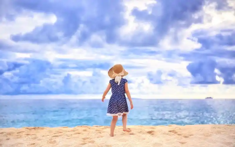 天空,海,女孩,背影,天空壁纸图片