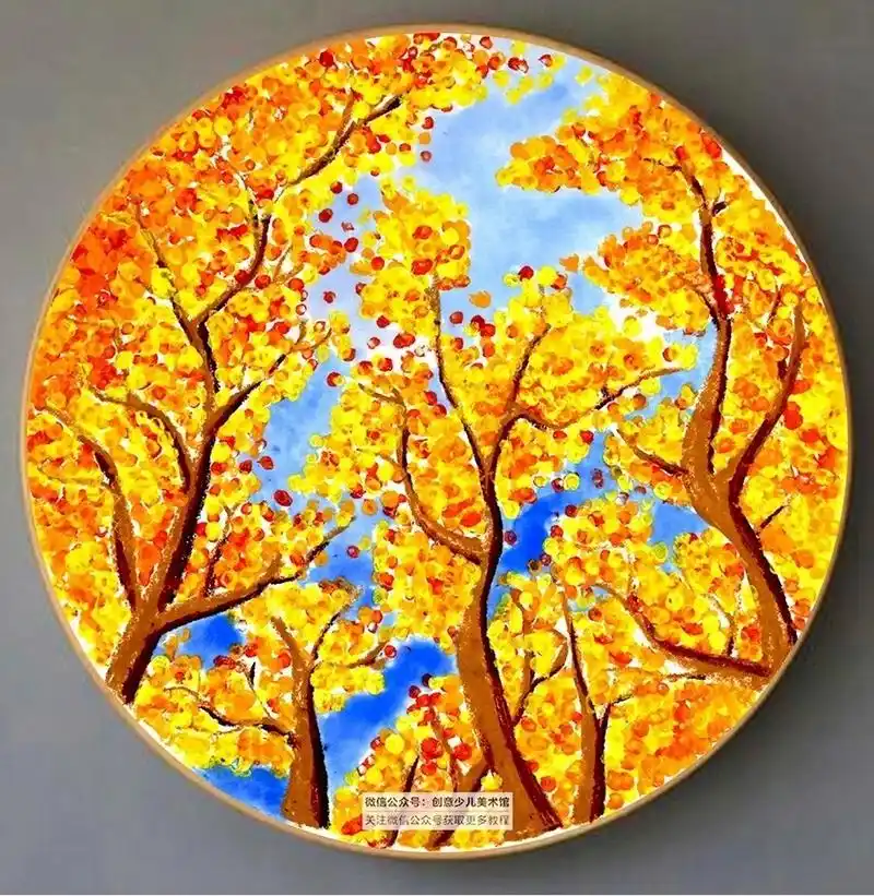 儿童画教程|幼儿点彩画深秋胡杨林 课程重难点 1,欣赏胡杨林的图片