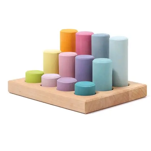 德国grimms新款马卡龙圆柱拼搭插柱颜色配对计数塑料积木