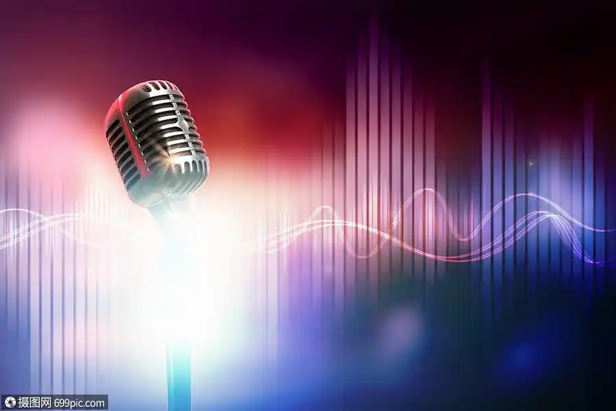 让们唱歌吧时尚的复古麦克风彩色背景声音记录