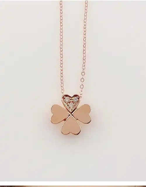 ck施华洛世奇锆四叶草项链女玫瑰金带钻石双面彩幸运草锁骨链520礼物