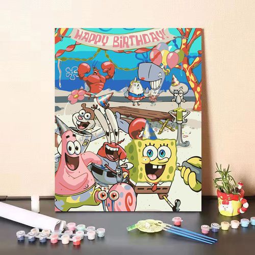 输赢海绵宝宝派大星diy数字油画高颜值手工儿童暑假画画卡通绘画 海绵