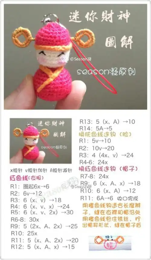 钩针财神小挂件(图解)