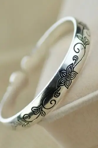 全国包邮复古时尚苗银手工雕花手镯吉祥富贵花 女款民族风饰品