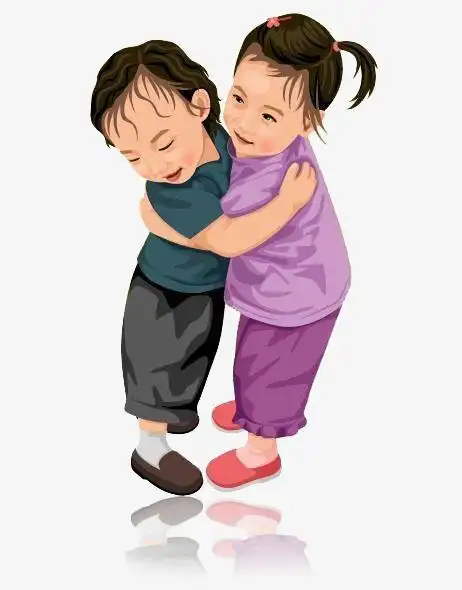 小朋友拥抱卡通简笔画