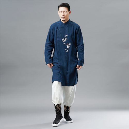 原创复古民族风刺绣春秋上衣长衫 绣仙鹤大襟衫立领薄款民族服装