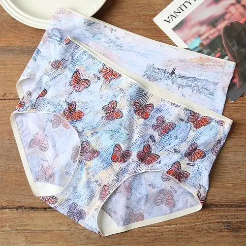 蝶恋花文艺时尚印花轻薄冰丝无痕内裤女三角裤凉感