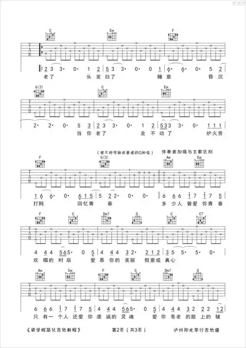 赵照当你老了带前奏c调弹唱吉他谱