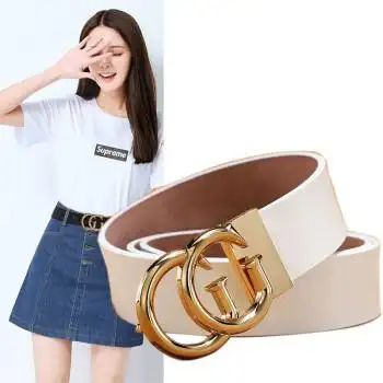 迈卡恩犀牛皮带女士韩国时尚免打孔真皮细腰带韩版网红装饰女神cg字母