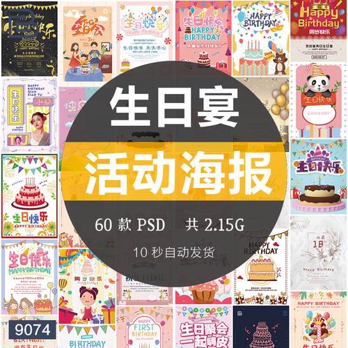 创意生日快乐宴会宝宝百天满月宴活动海报psd分层设计素材模板ps