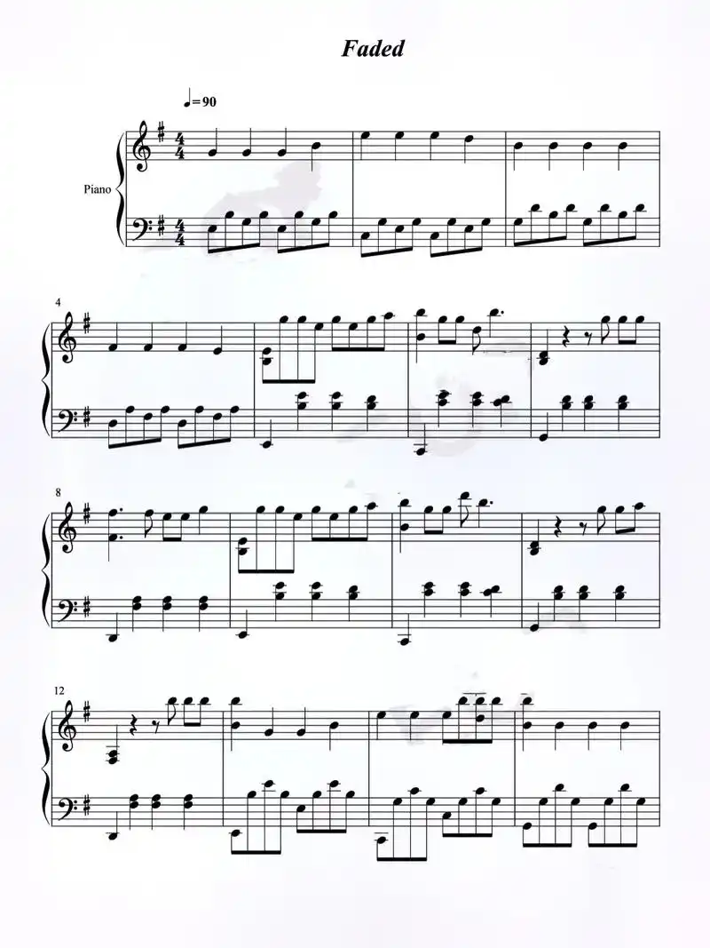 faded钢琴谱.faded五线谱.faded简谱(全套谱) - 抖音