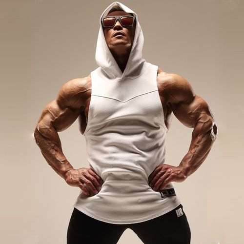 肌肉店长健身运动背心男速干透透气弹力连帽健身衣