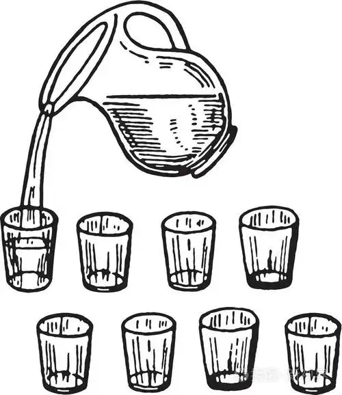 黑色和白色版本的玻璃壶倒水入杯