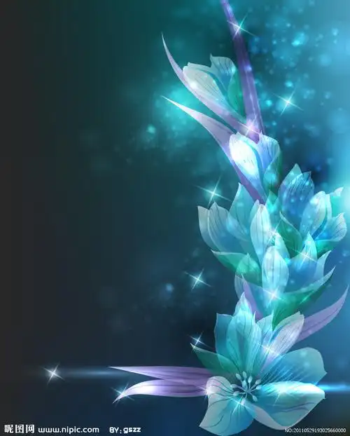 蓝色炫光浪漫梦幻花纹花朵