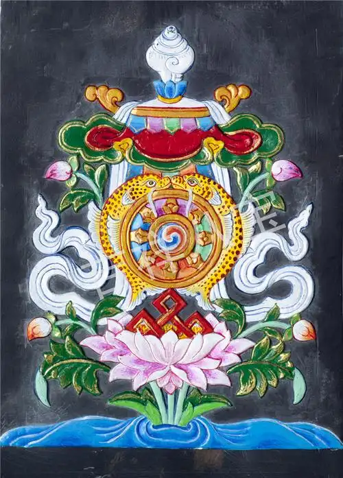 非物质文化遗产藏式吉祥八宝图手工石刻明信片辟邪祈福家居摆件