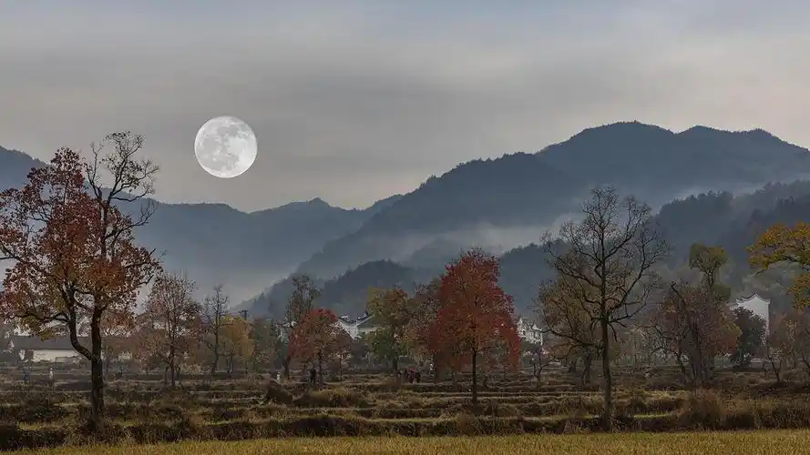 山村秋月图