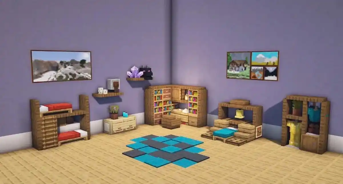 我的世界|简单的卧室装饰.#我的世界 #小屋 #建筑 简单的 - 抖音