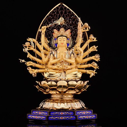 佛准提佛母像台湾纯铜鎏金准提菩萨像准胝观音密宗摆件工艺品 总高66